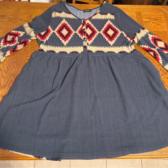 Reborn Southwestern Boho Knee Length Dress Sz 2XL Geometric Print Pockets Flowy - Picture 2 of 15